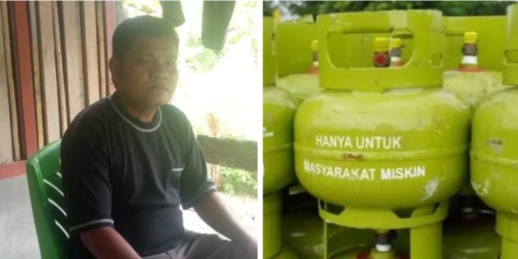 Wardi salah satu warga desa bohotokong, kecamatan bunta keluhkan harga Gas LPG 3kg . (Ist)